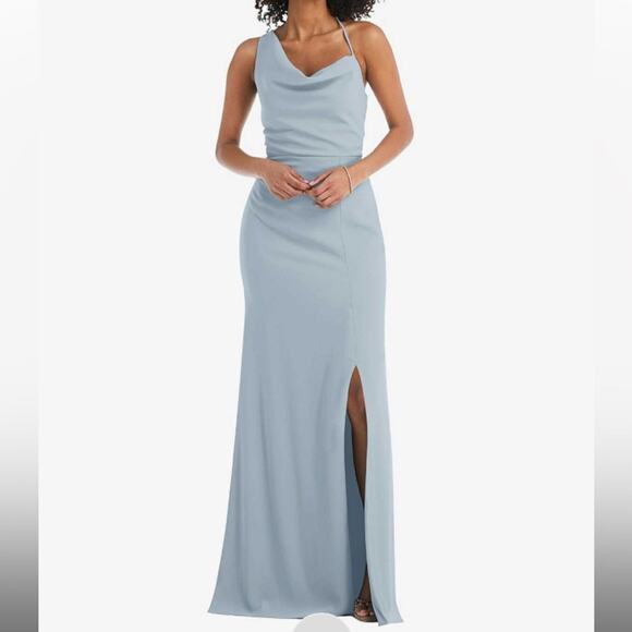 After Six NWT One Shoulder Draped Cowl Maxi Dress In Mist Size 8 - Picture 1 of 8